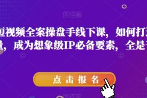 11月短视频全案操盘手线下课，如何打通自然流量，成为想象级IP必备要素，全是干货