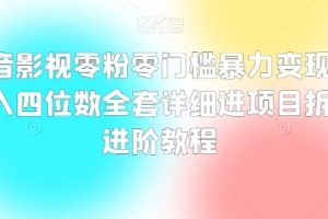 抖音影视零粉零门槛暴力变现，日入四位数全套详细进项目拆解进阶教程【揭秘】