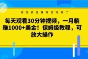 每天观看30分钟视频，一月躺赚1000+美金！保姆级教程，可放大操作【揭秘】