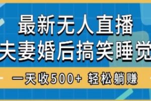 无人直播最新玩法，婚后夫妻睡觉整蛊，礼物收不停，睡后收入500+，轻松…