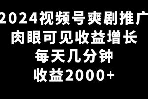 2024视频号爽剧推广，肉眼可见的收益增长，每天几分钟收益2000+