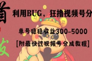 全网独家首发，视频号BUG，超短期项目，单号每日净收益300-5000！