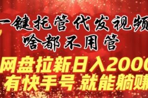 一键托管代发视频，啥都不用管，网盘拉新日入2000+，有快手号就能躺赚