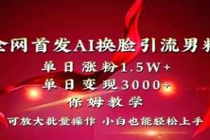 全网独创首发AI换脸引流男粉单日涨粉1.5W+变现3000+小白也能上手快速拿结果