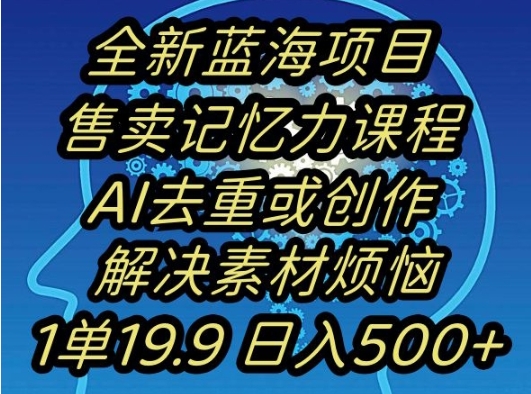 蓝海项目记忆力提升，AI去重，一单19.9日入500+【揭秘】插图