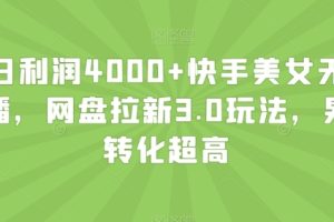 单日利润4000+快手美女无人挂播，网盘拉新3.0玩法，男粉转化超高【揭秘】