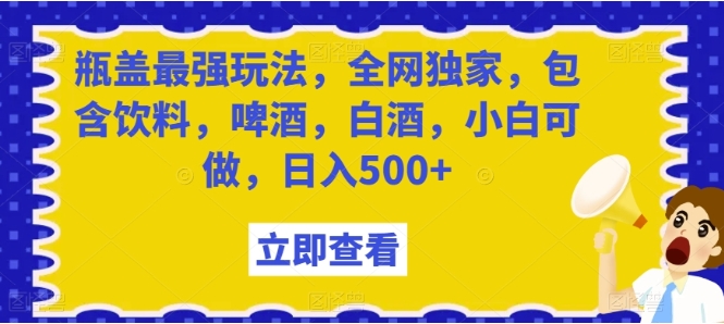 瓶盖最强玩法，全网独家，包含饮料，啤酒，白酒，小白可做，日入500+【揭秘】插图